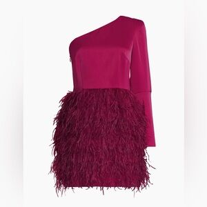 Liv Foster, Size 2 Asymmetric Feathered Satin Minidress